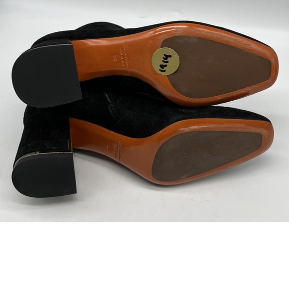 Santoni Black Suede Block Heel Metal-Tone Ankle Bootie sz 38 - Picture 5 of 7